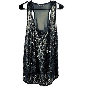 Ali & Kris Woman’s Black Sequin Front Racerback Tank